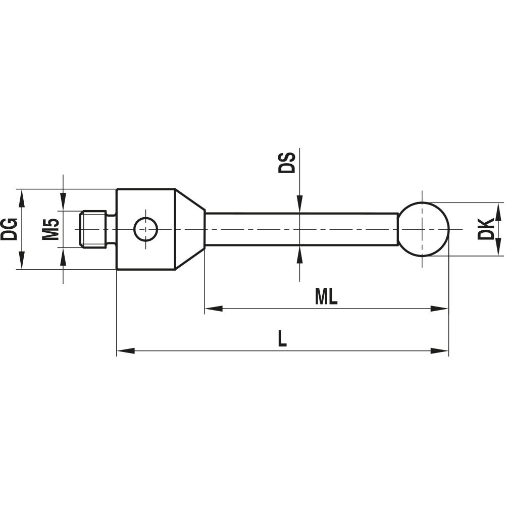 Zeichnung vom Produkt M5 Gerader Taster; DK 10.0 mm; L 200.0 mm