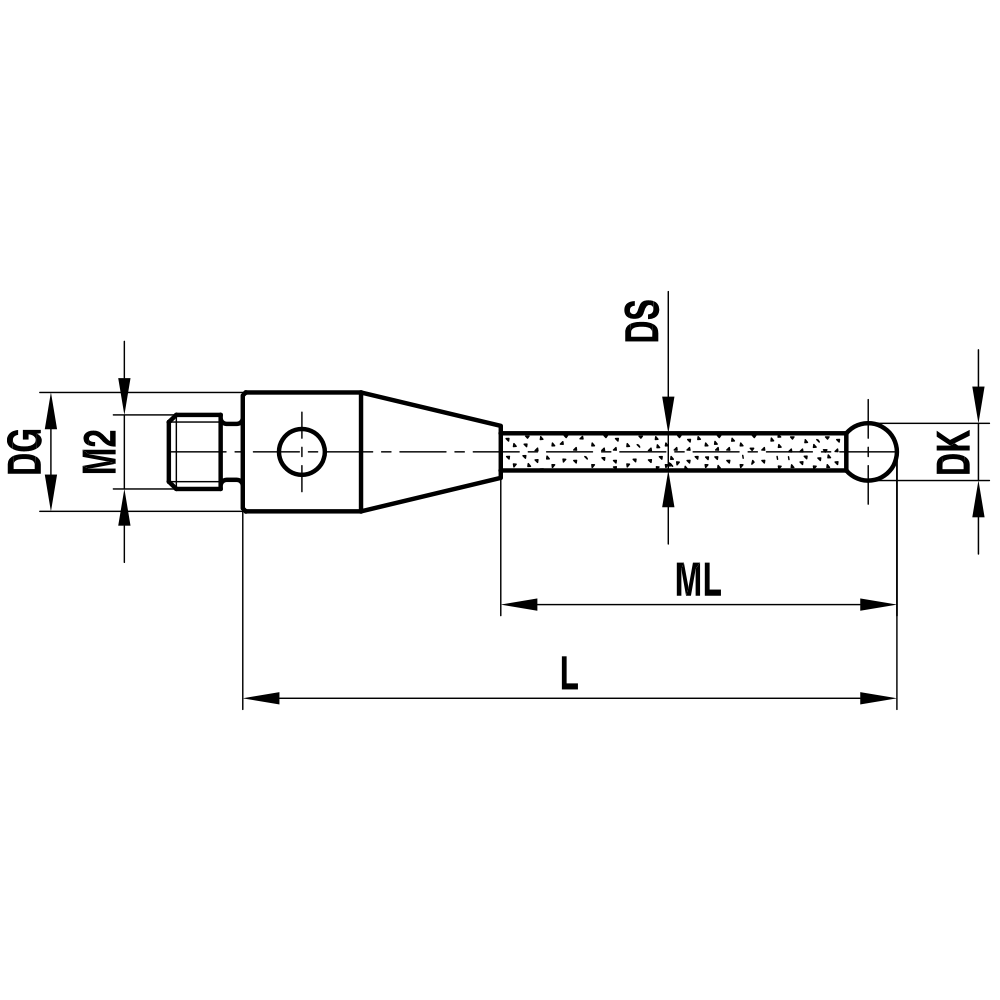 Zeichnung vom Produkt M2 Gerader Taster; DK 5.0 mm; L 52.5 mm