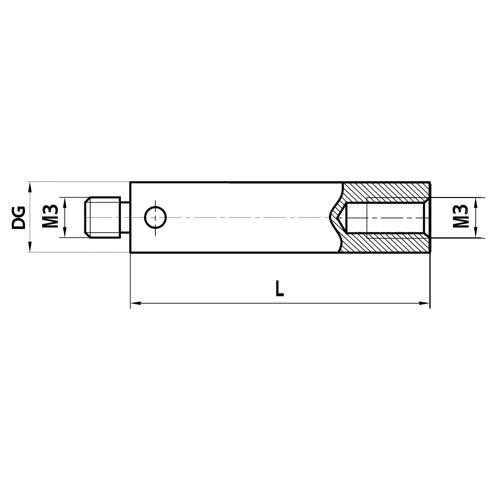Zeichnung vom Produkt M3 Verlängerung Stahl; DG 4.0 mm; L 20.0 mm