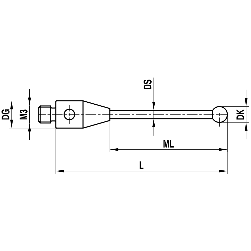Zeichnung vom Produkt M3 Gerader Taster; DK 3.0 mm; L 31.5 mm