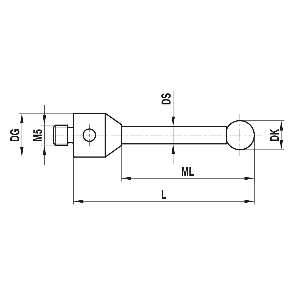 Zeichnung vom Produkt M5 Gerader Taster; DK 5.0 mm; L 30.0 mm