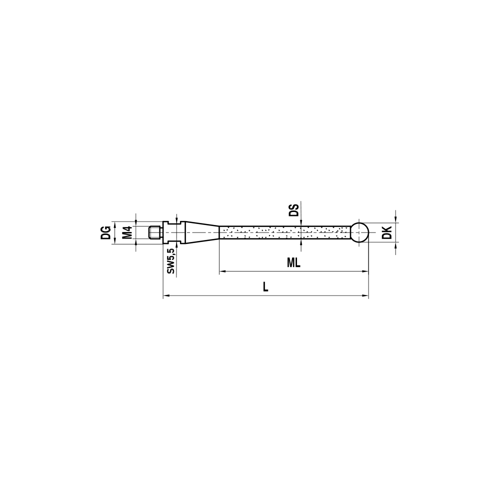 Zeichnung vom Produkt M4 Gerader Taster; DK 6.0 mm; L 38.0 mm