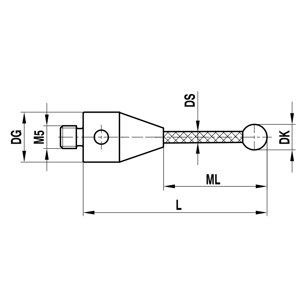 Zeichnung vom Produkt M5 Gerader Taster; DK 8.0 mm; L 63.5 mm