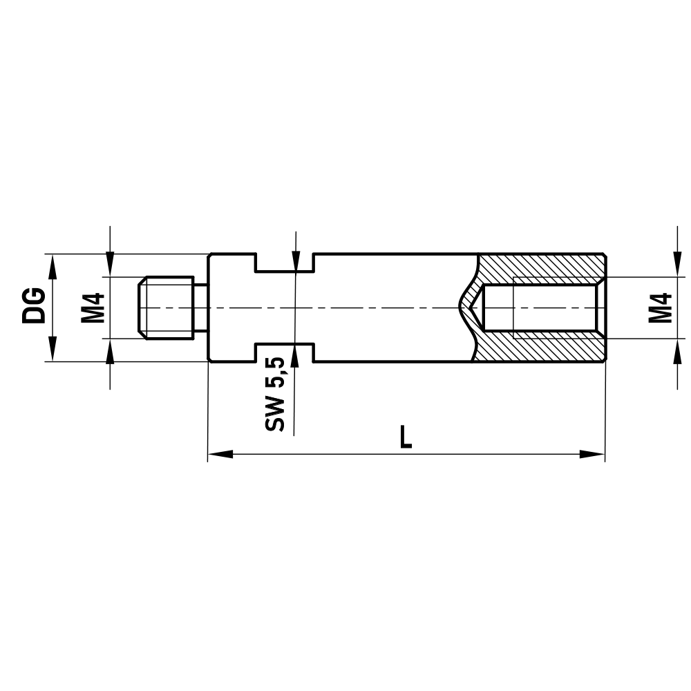 Zeichnung vom Produkt M4 Verlängerung Stahl für MARPOSS; DG 7.0 mm; L 15.0 mm