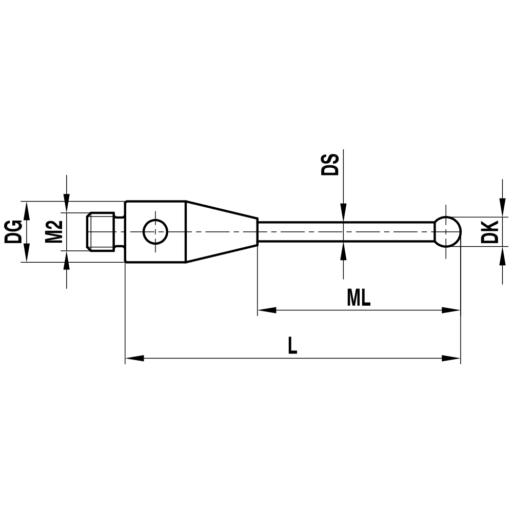 Zeichnung vom Produkt M2 Gerader Taster; DK 0.5 mm; L 20.25 mm