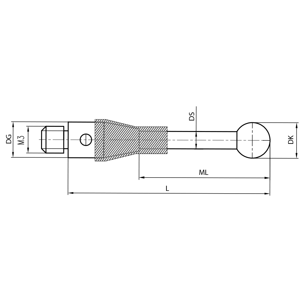 Zeichnung vom Produkt M3 Gerader Taster; DK 4.0 mm; L 23.0 mm
