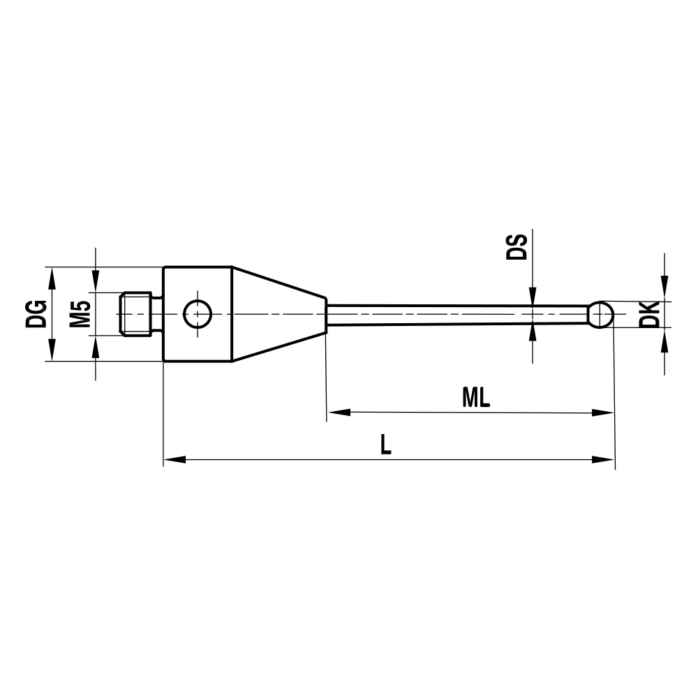 Zeichnung vom Produkt M5 Gerader Taster; DK 3.0 mm; L 36.5 mm