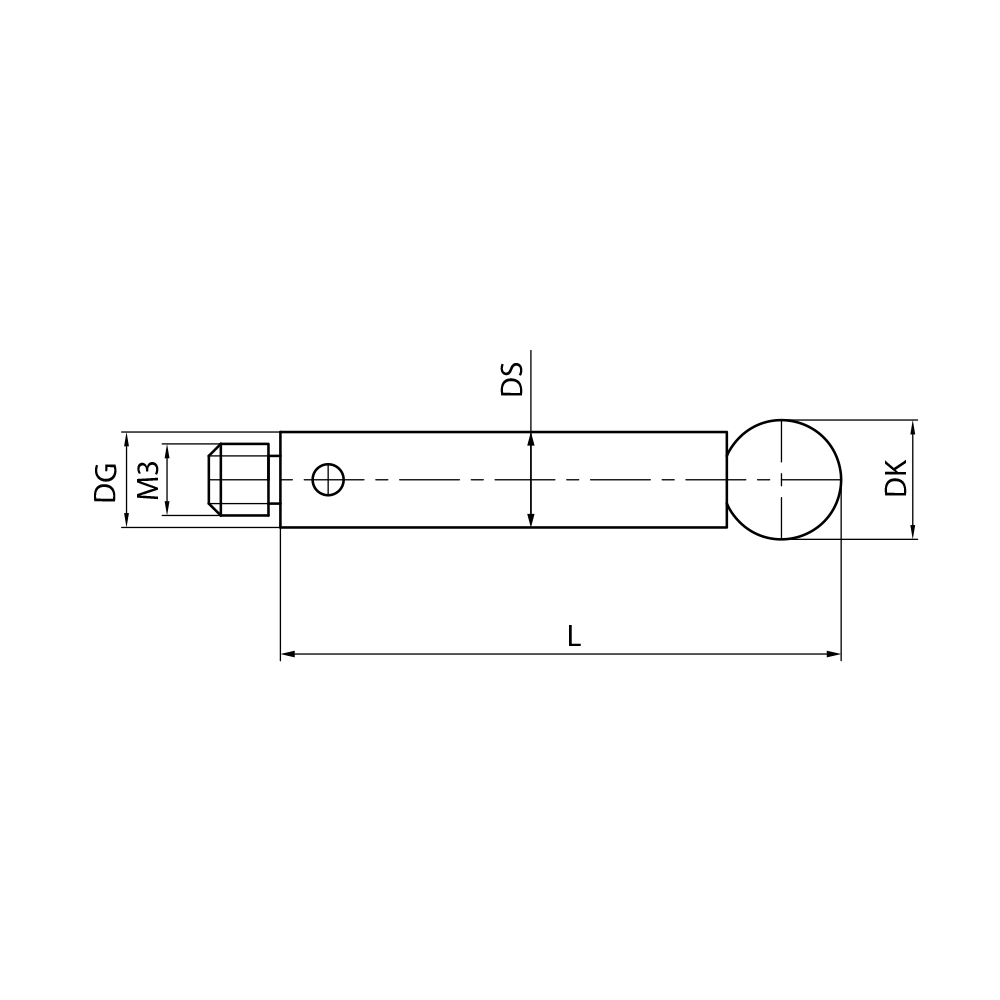 Zeichnung vom Produkt M3 Gerader Taster; DK 5.0 mm; L 33.5 mm