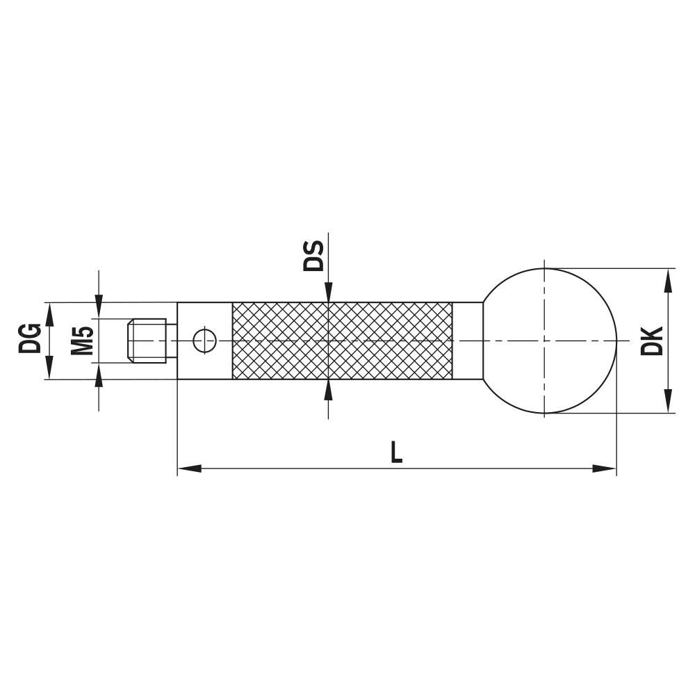 Zeichnung vom Produkt M5 Gerader Taster; DK 20.0 mm; L 200.0 mm
