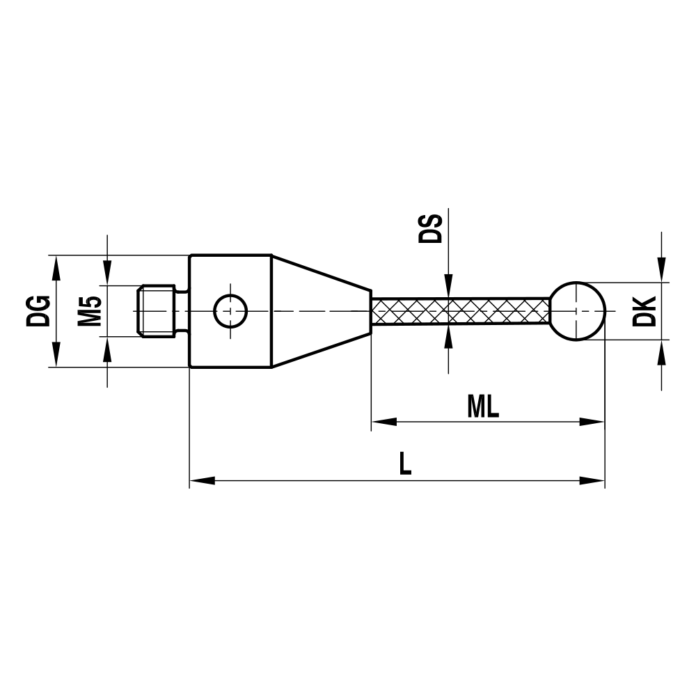 Zeichnung vom Produkt M5 Gerader Taster; DK 9.0 mm; L 64.5 mm