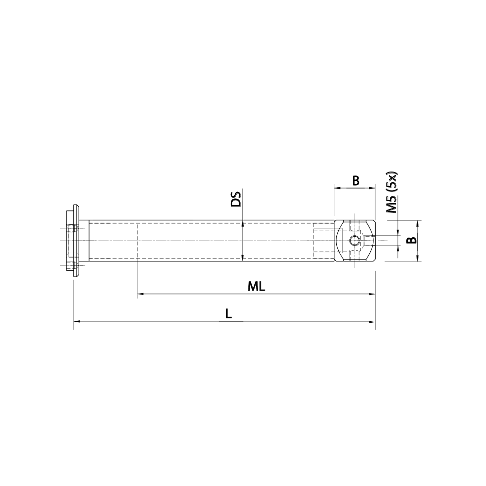 Drawing of product M5 Adaptor Plate Extension carbon fiber; L 101.5 mm; DS 11.0 mm; B 15.0 mm