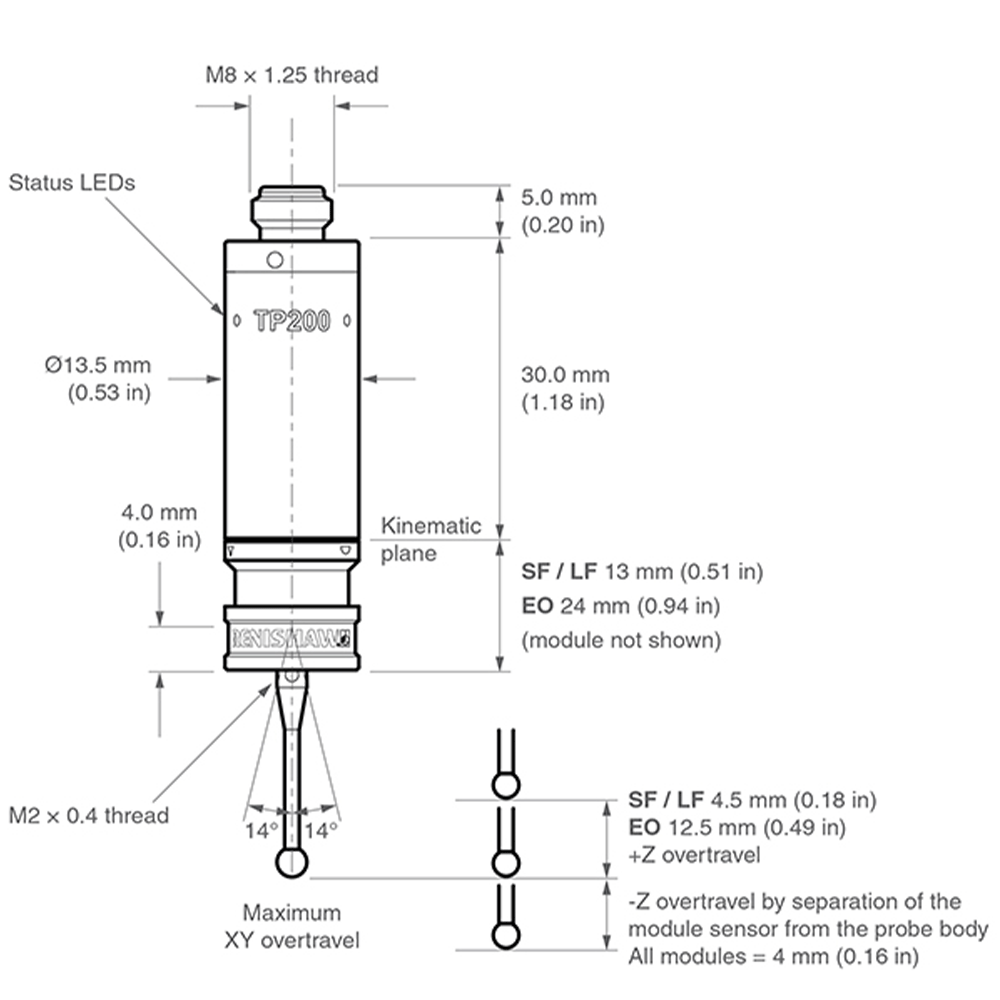 Zeichnung vom Produkt TP200, original Renishaw Tastermodul mit Standard-Antastkraft