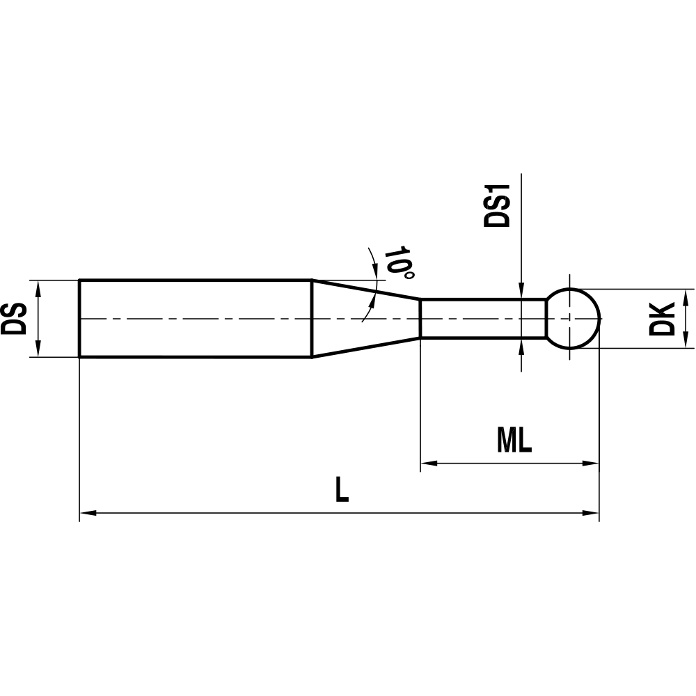 Zeichnung vom Produkt Gerader Taster ohne Gewinde; DK 2.0 mm; L 36.0 mm