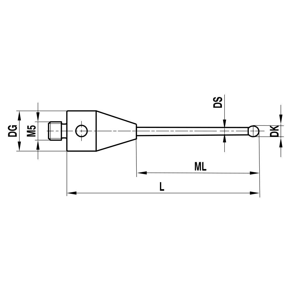 Zeichnung vom Produkt M5 Gerader Taster; DK 2.0 mm; L 42.0 mm