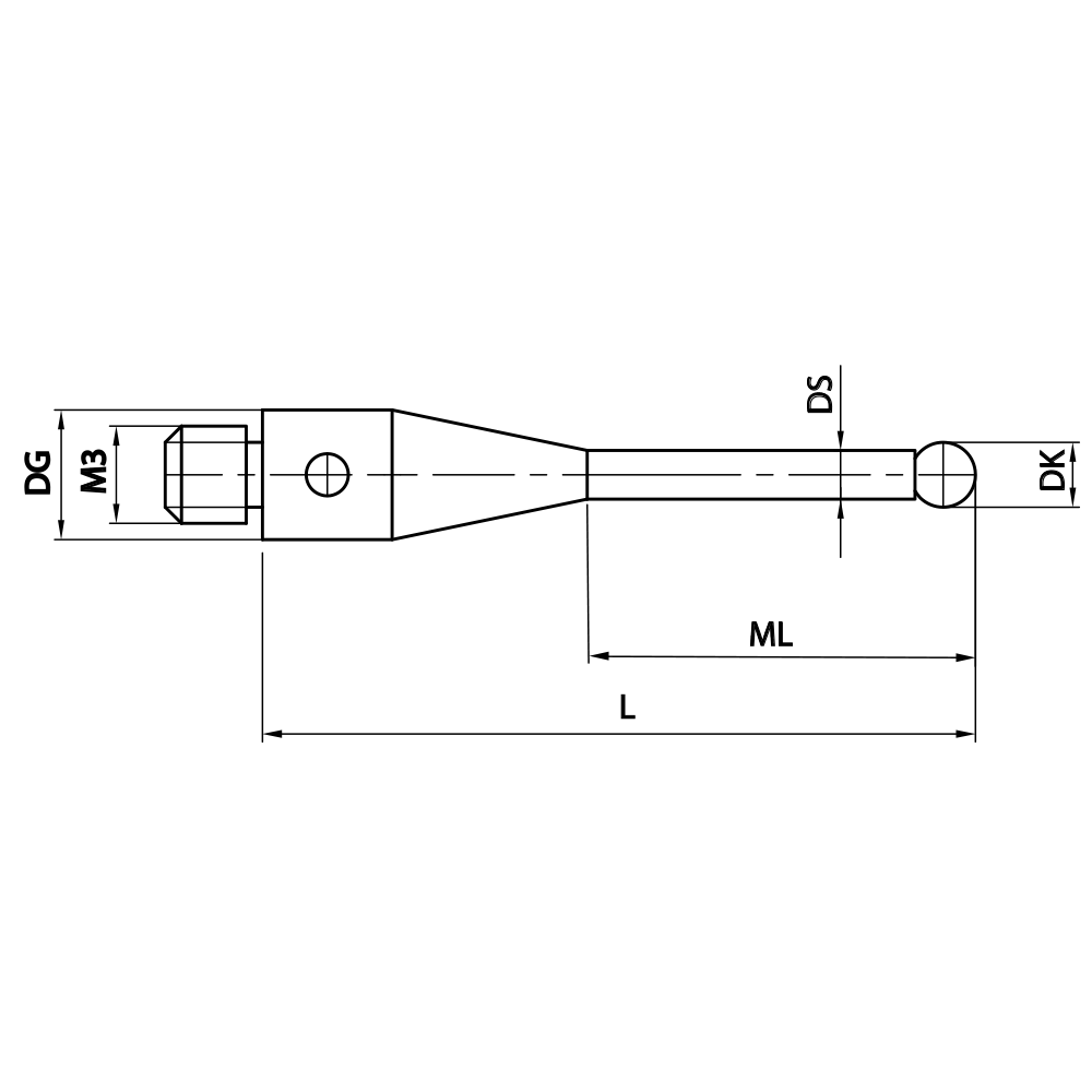 Zeichnung vom Produkt M3 Gerader Taster; DK 3.0 mm; L 22.5 mm