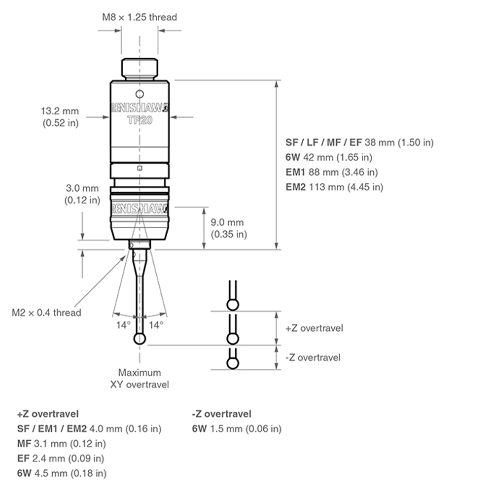 Zeichnung vom Produkt TP20, original Renishaw Tastermodul mit Standard-Antastkraft