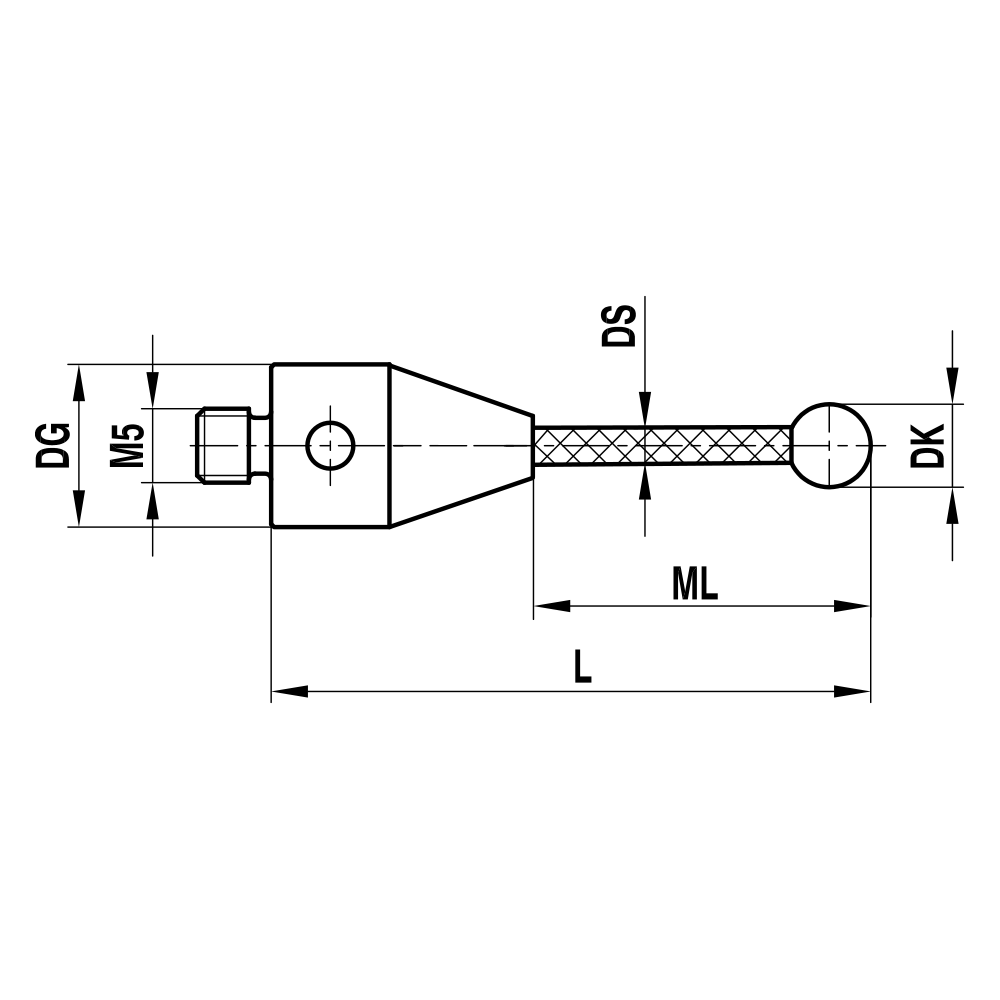 Zeichnung vom Produkt M5 Gerader Taster; DK 10.0 mm; L 65.5 mm